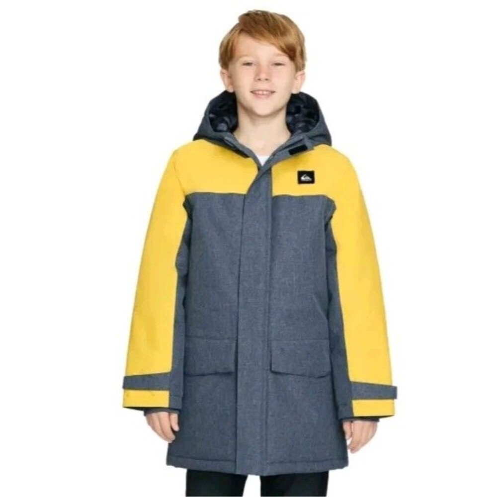 Quicksilver Youth Boys Hooded Parka Blue/Yellow Size Small New With Tags